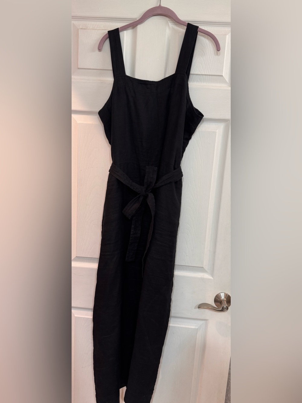 Quince 100% Linen Black Tie-Waist Jumpsuit